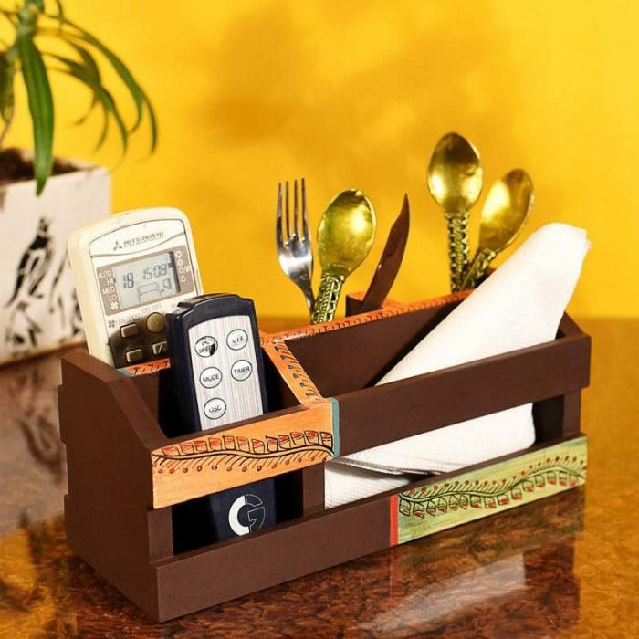 Cutlery Stand & Tissue Holder |  Briti Tribal Cutlery Holder Cutlery Stand & Tissue Holder Brown