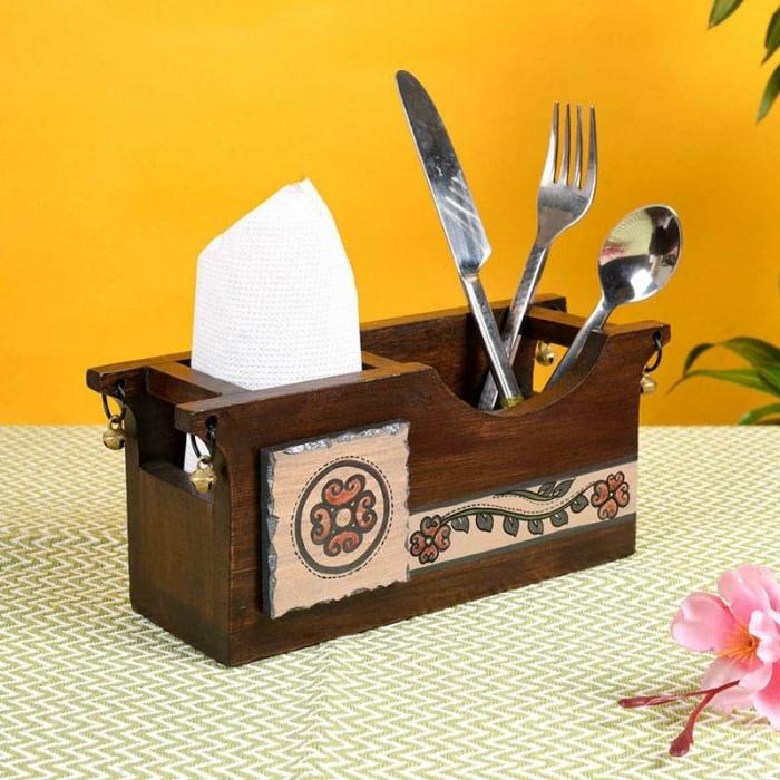 Cutlery Stand & Tissue Holder |  Chilane Tribal Cutlery Holder Cutlery Stand & Tissue Holder Brown