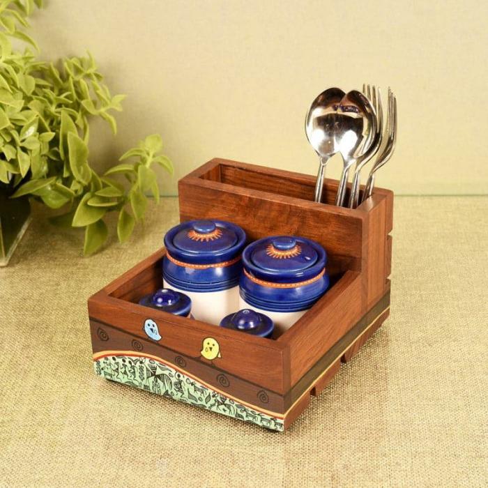 Cutlery Stand & Tissue Holder |  Chinta Spice And Cutlery Holder Cutlery Stand & Tissue Holder Brown