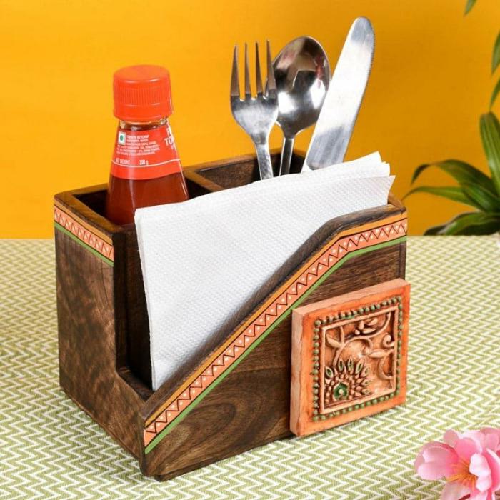 Cutlery Stand & Tissue Holder |  Dista Tribal Cutlery Holder Cutlery Stand & Tissue Holder Brown