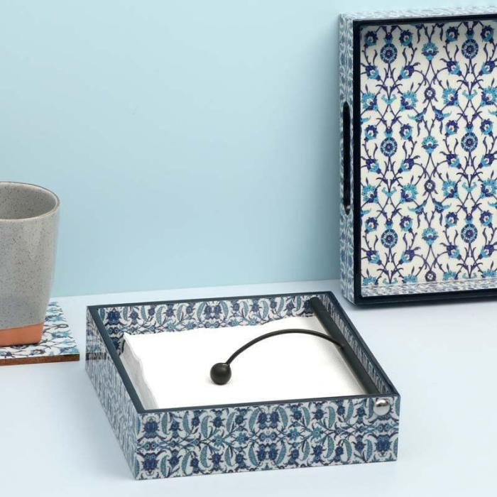 Cutlery Stand & Tissue Holder |  Indigo Florets Tissue Holder Cutlery Stand & Tissue Holder Blue, White