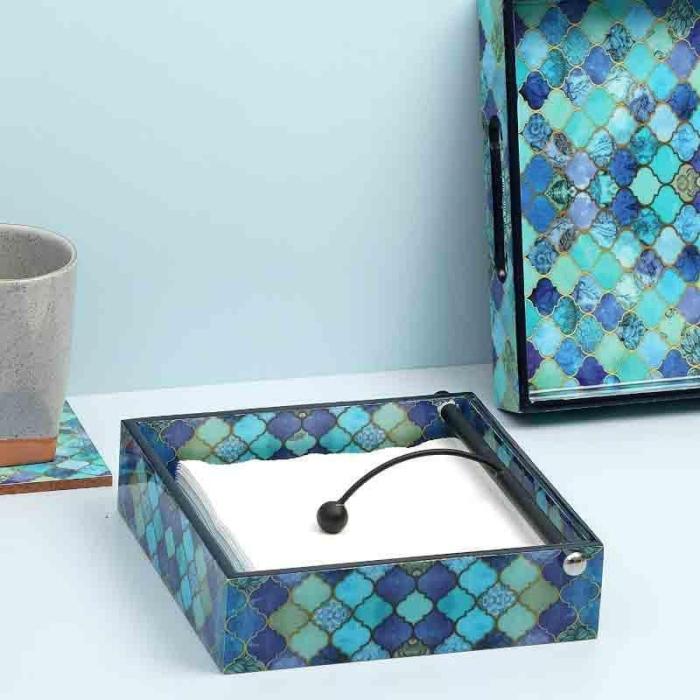 Cutlery Stand & Tissue Holder |  Ombre Checkered Tissue Holder Cutlery Stand & Tissue Holder Blue