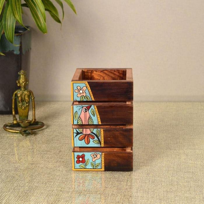 Cutlery Stand & Tissue Holder |  Tribal Birdie Wooden Cutlery Holder Cutlery Stand & Tissue Holder Brown