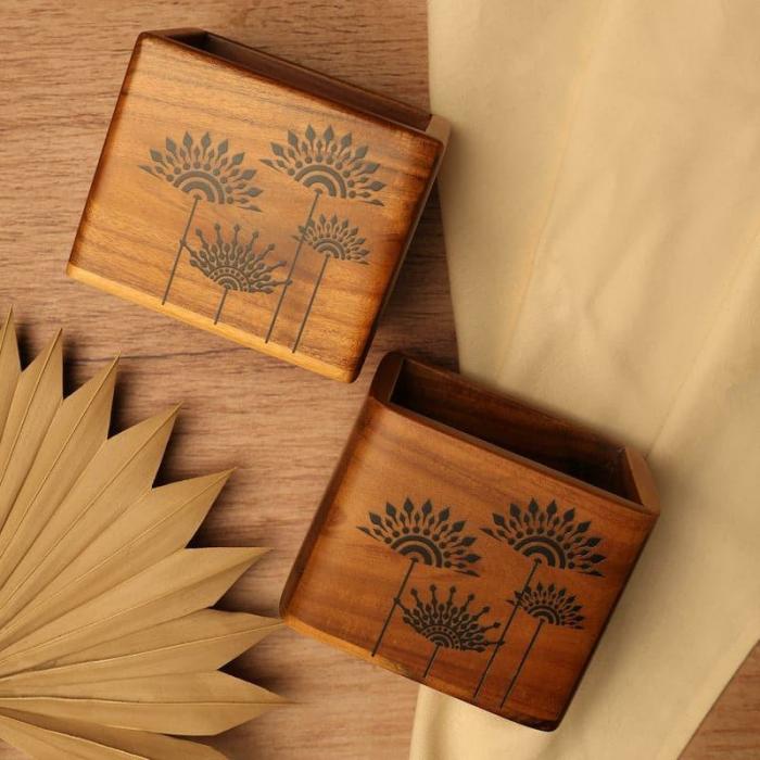 Cutlery Stand & Tissue Holder |  Vadana Floral Cutlery Holder Cutlery Stand & Tissue Holder Brown