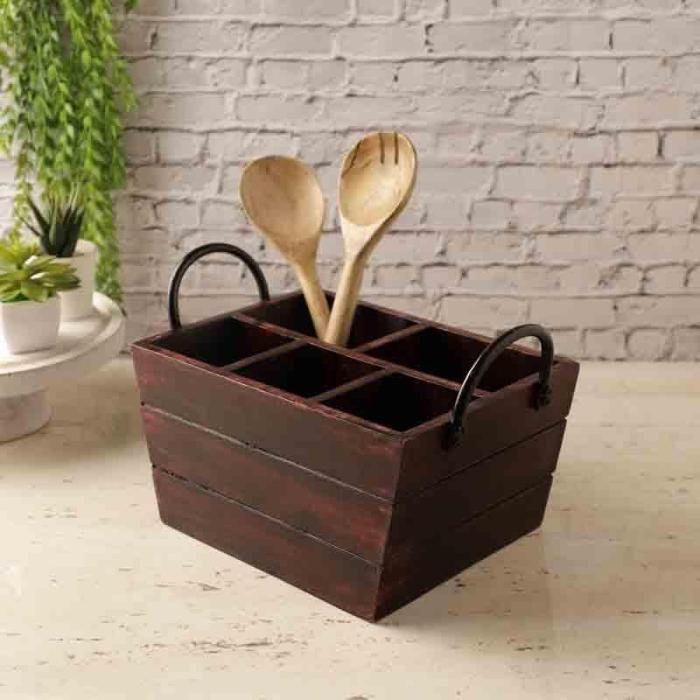 Cutlery Stand & Tissue Holder |  Willow Cutlery Caddy Storage & Containers Brown