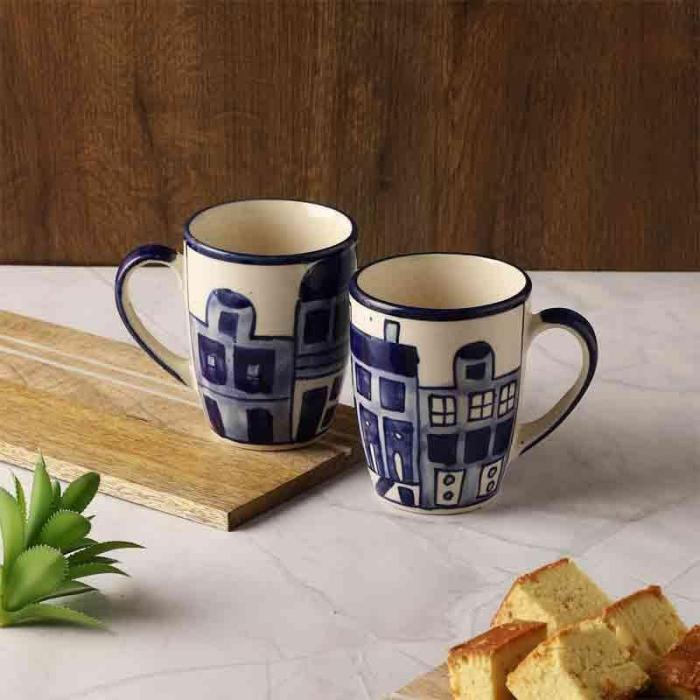 Mugs, Cups & Kulhads |  Citylines Mug – Set Of Two Mugs, Cups & Drinkware Blue, White