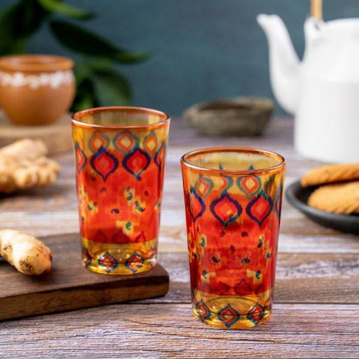 Mugs, Cups & Kulhads |  Dazzling Ikat Chai Glass – Set Of Two Mugs, Cups & Drinkware Mugs, Cups & Kulhads