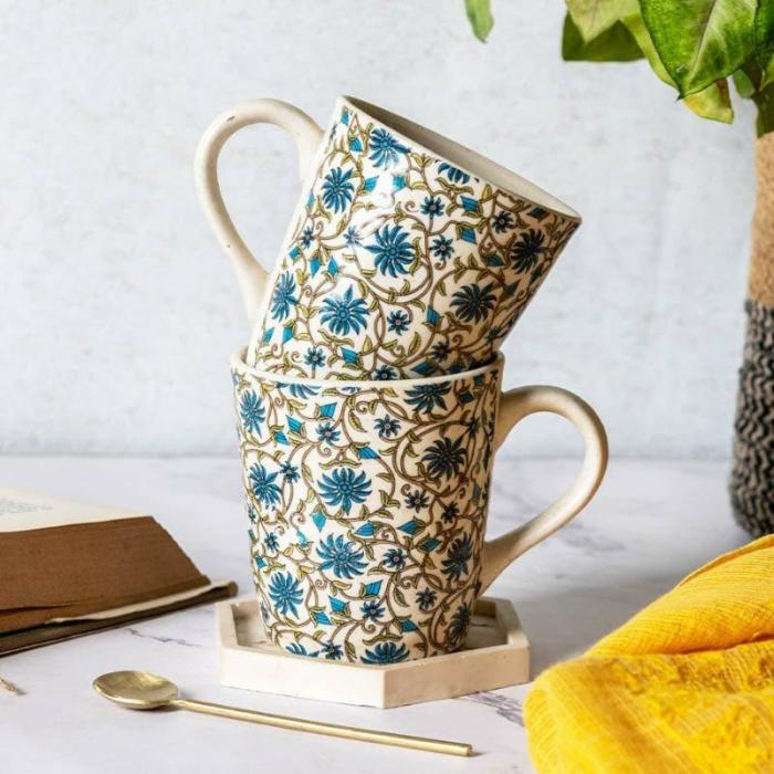 Mugs, Cups & Kulhads |  Jahanara Ceramic Mug (270 Ml) – Set Of Two Mugs, Cups & Drinkware Mugs, Cups & Kulhads