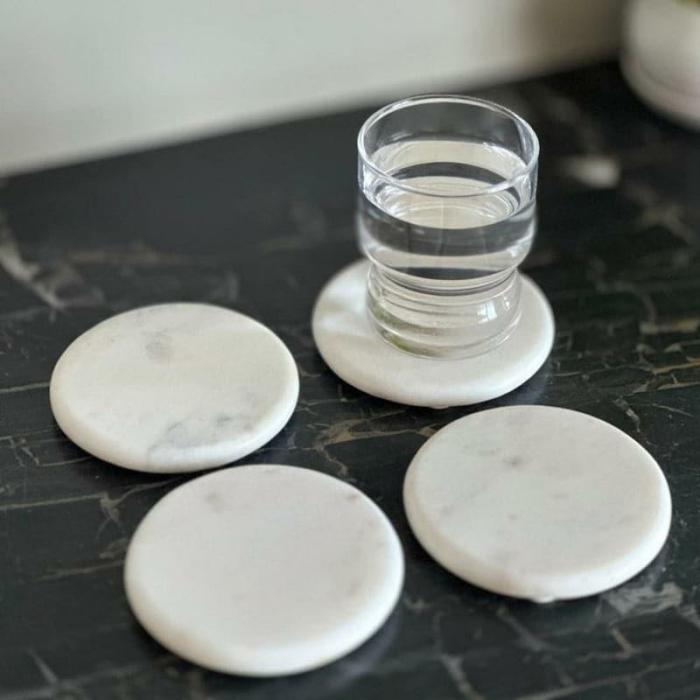 Table Coasters |  Aura Marble Coaster – Set Of Four Kitchen Linens Table Coasters