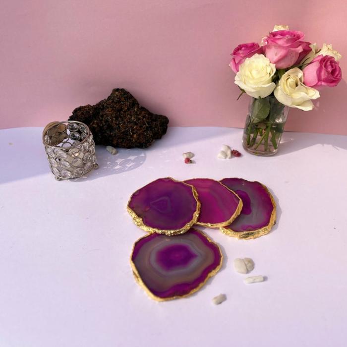 Table Coasters |  Candra Handcrafted Brazilian Agate Coaster – Set Of Four Kitchen Linens Pink