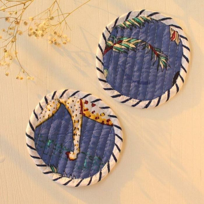 Table Coasters |  Jungle Jam Coaster – Set Of Four Kitchen Linens Blue, White