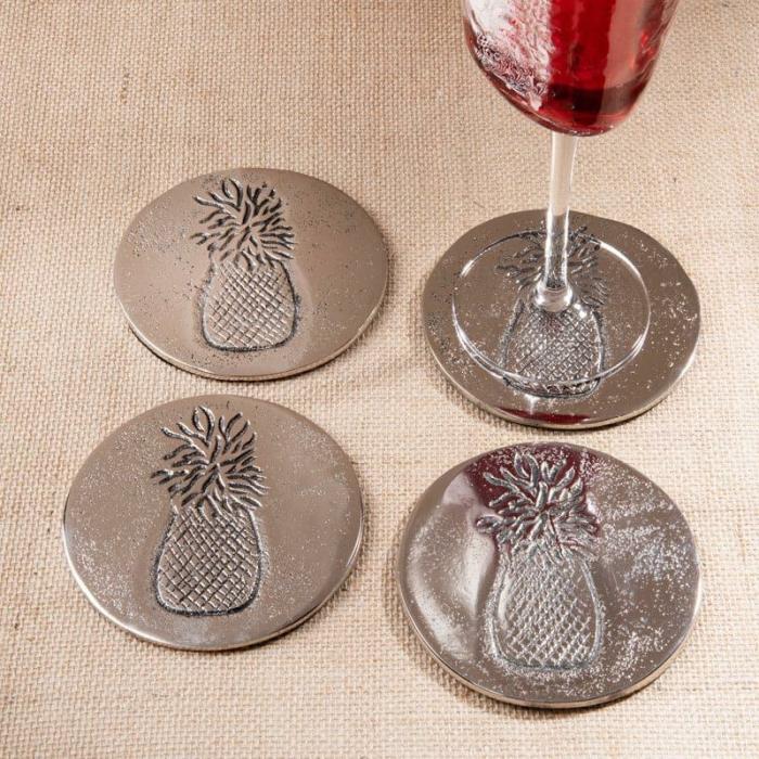 Table Coasters |  Pineapple Prune Coaster – Set Of Four Kitchen Linens Silver