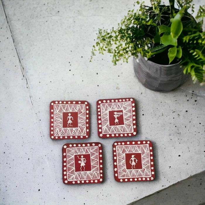 Table Coasters |  Shilova Handcrafted Coaster – Set Of Four Kitchen Linens Red