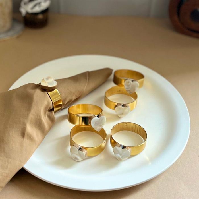 Table-Mats & Napkins |  Asher Heart Handcrafted Mother Of Pearl Napkin Rings – Set Of Six Kitchen Linens Table-Mats & Napkins