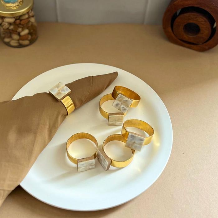 Table-Mats & Napkins |  Asher Square Handcrafted Mother Of Pearl Napkin Rings – Set Of Six Kitchen Linens Table-Mats & Napkins