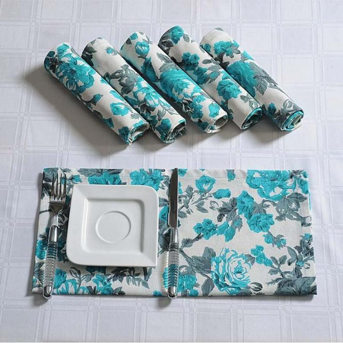 Table-Mats & Napkins |  Azure Tales Table Napkin – Set Of Six Kitchen Linens Blue, White