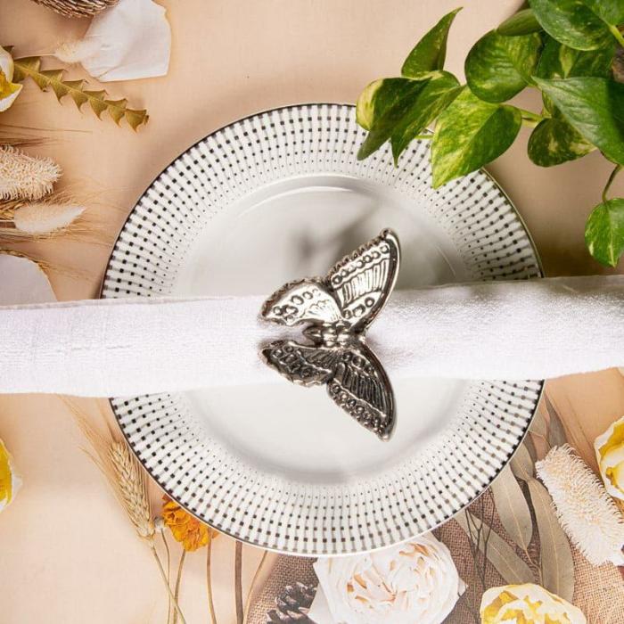 Table-Mats & Napkins |  Butterfly Clutch Napkin Ring – Set Of Four Kitchen Linens Silver