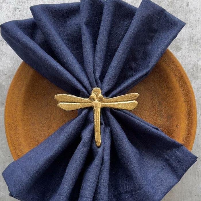 Table-Mats & Napkins |  Dragon Fly Napkin Ring – Set Of Four Kitchen Linens Gold