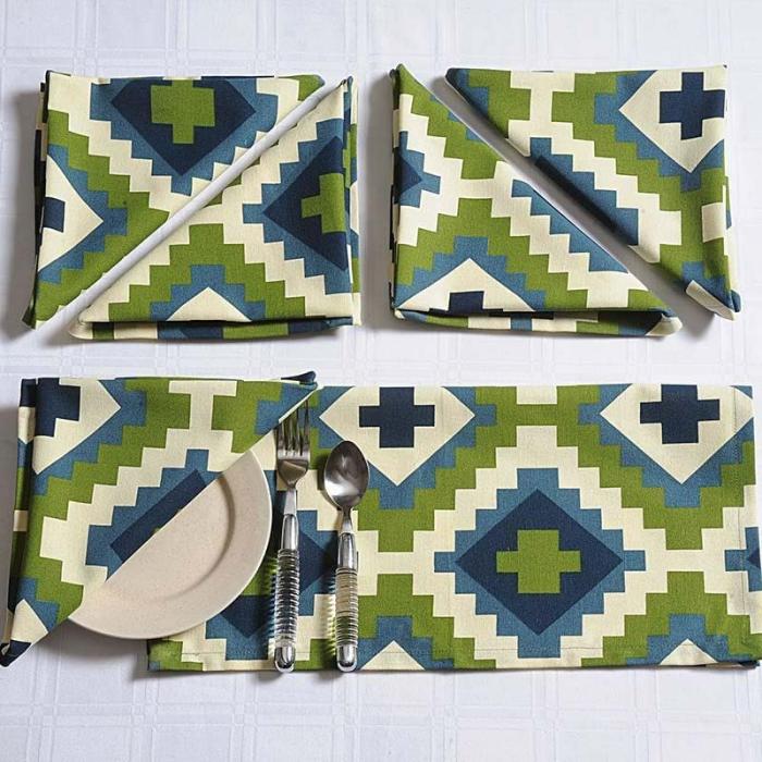 Table-Mats & Napkins |  Drama In Print Table Napkin – Set Of Six Kitchen Linens Green, Blue