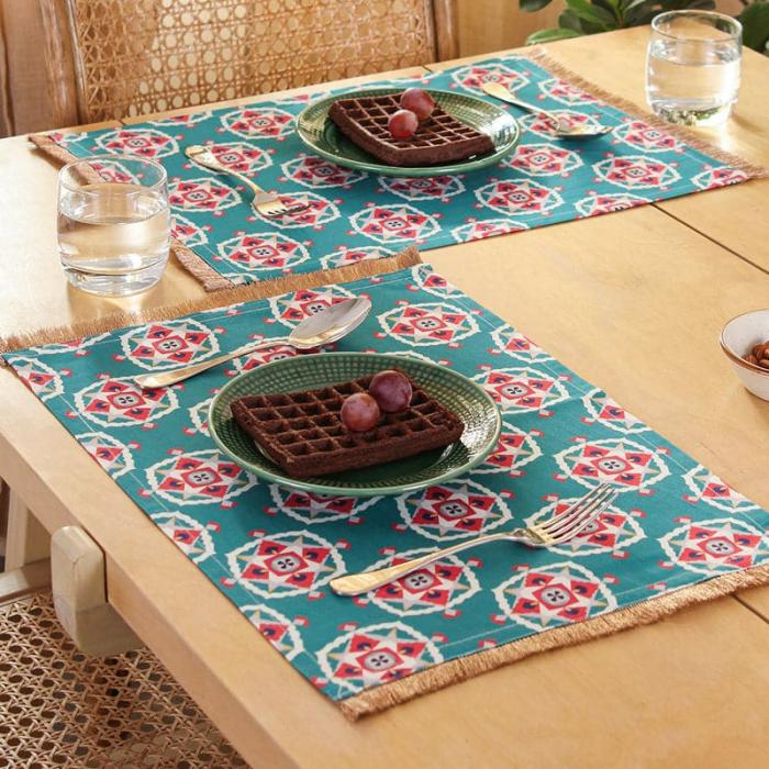 Table-Mats & Napkins |  Faye Ethnic Placemat – Set Of Two Kitchen Linens Green