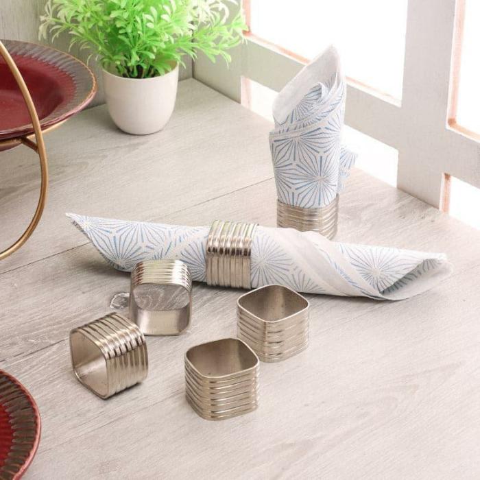 Table-Mats & Napkins |  Gojora Napkin Ring – Set Of Six Kitchen Linens Silver