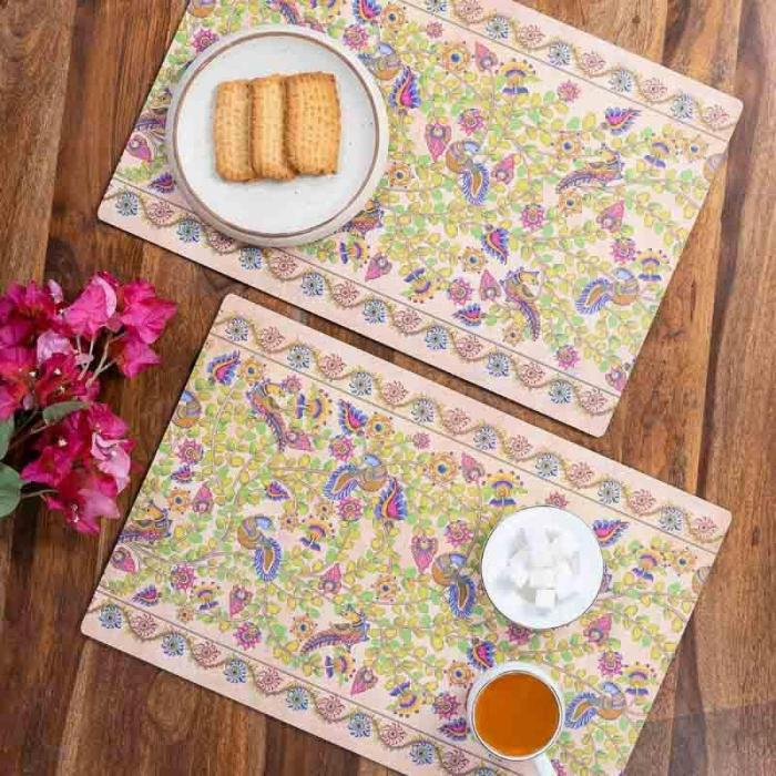 Table-Mats & Napkins |  Kalamkari Placemats – Set Of Two Kitchen Linens Multicolor