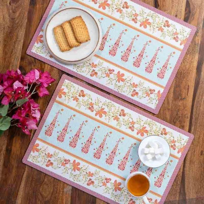 Table-Mats & Napkins |  Magnate Mughal Placemats – Set Of Two Kitchen Linens Blue, Red