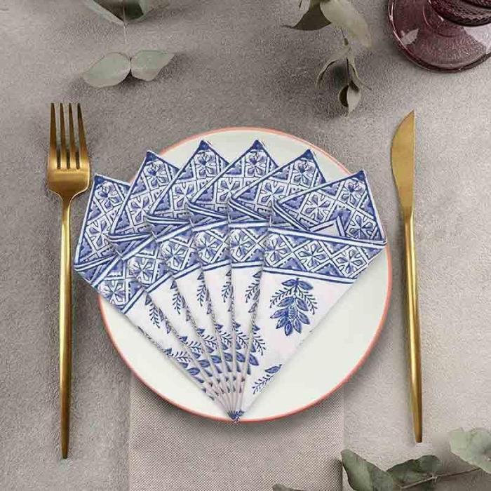 Table-Mats & Napkins |  Mehr Handblocked Table Napkin Kitchen Linens Blue, White