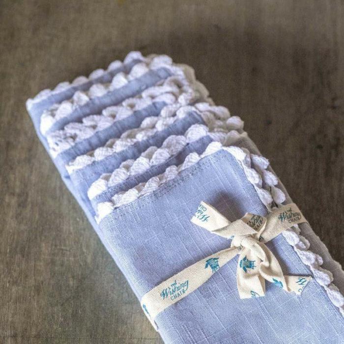 Table-Mats & Napkins |  Mist Hand Crochet Napkin – Set Of Six Kitchen Linens Blue