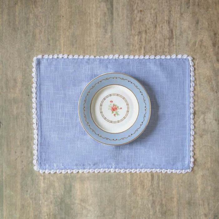 Table-Mats & Napkins |  Mist Hand Crochet Placemat – Set Of Six Kitchen Linens Blue