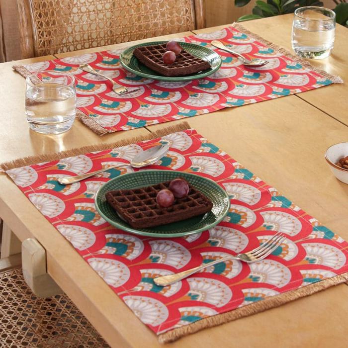 Table-Mats & Napkins |  Mysore Mayoor Placemat – Set Of Two Kitchen Linens Red