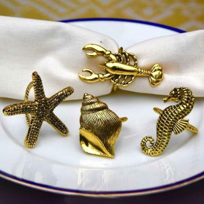 Table-Mats & Napkins |  Ocean Muse Napkin Ring – Set Of Four Kitchen Linens Gold