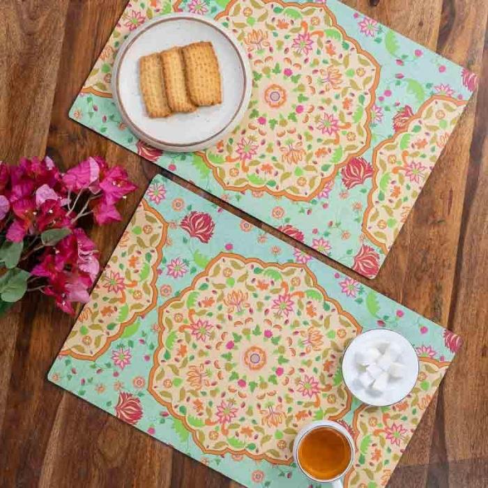 Table-Mats & Napkins |  Ornate Mughal Placemats – Set Of Two Kitchen Linens Blue, Red