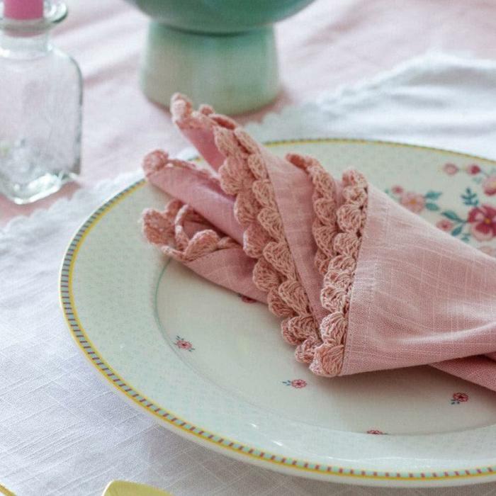 Table-Mats & Napkins |  Petal Blush Hand Crochet Napkin – Set Of Six Kitchen Linens Pink