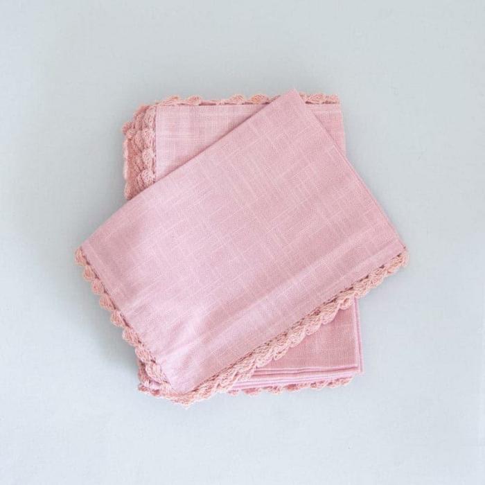 Table-Mats & Napkins |  Petal Blush Hand Crochet Placemat – Set Of Six Kitchen Linens Pink