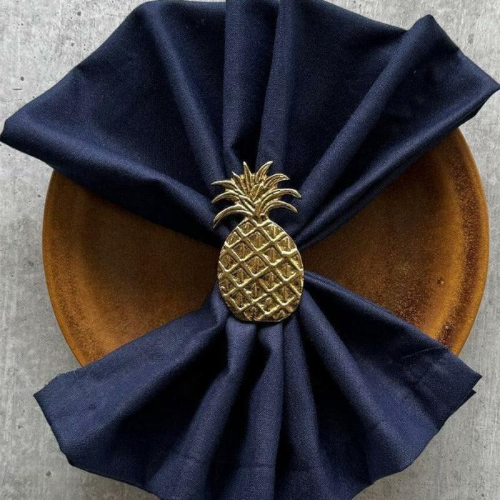 Table-Mats & Napkins |  Pineapple Napkin Ring – Set Of Four Kitchen Linens Gold