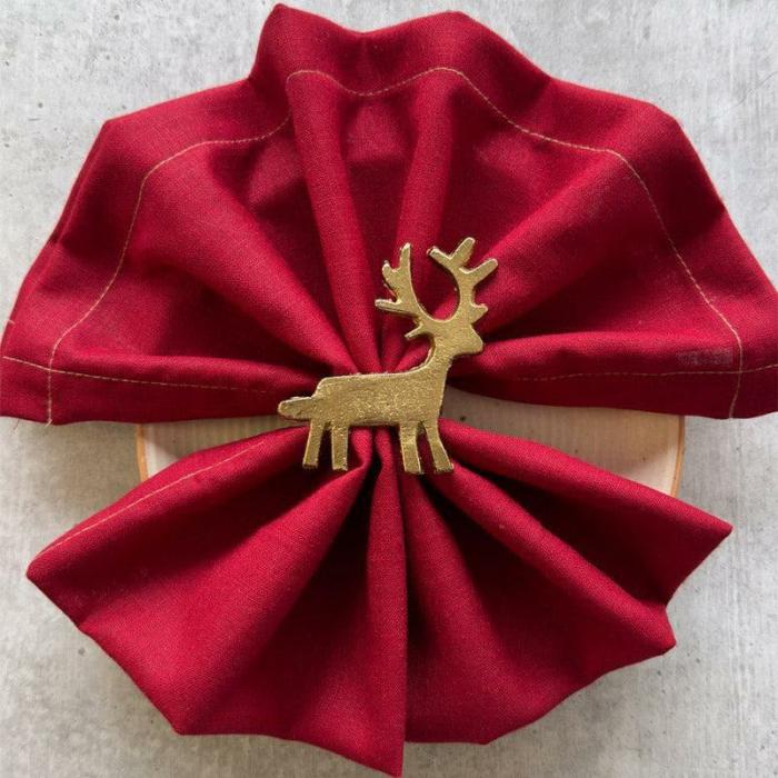 Table-Mats & Napkins |  Reindeer Napkin Ring – Set Of Four Kitchen Linens Gold