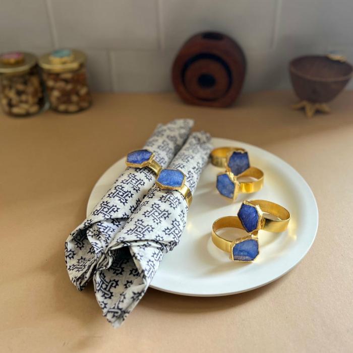 Table-Mats & Napkins |  Suzzaine Handcrafted Agate Napkin Rings – Set Of Six Kitchen Linens Blue