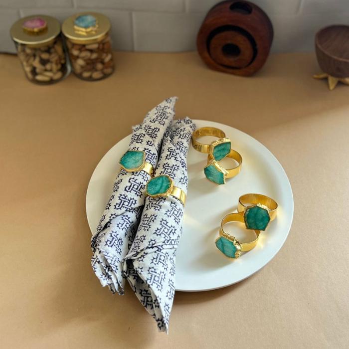 Table-Mats & Napkins |  Suzzaine Handcrafted Agate Napkin Rings – Set Of Six Kitchen Linens Green