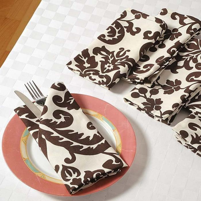 Table-Mats & Napkins |  Table Napkin – Set Of Six Kitchen Linens Brown, White