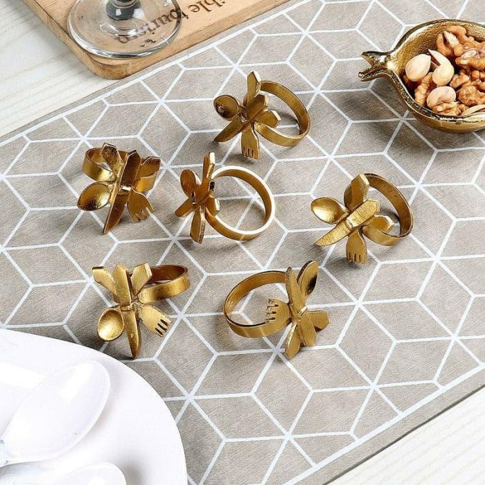 Table-Mats & Napkins |  Taste Toss Napkin Ring – Set Of Six Kitchen Linens Gold