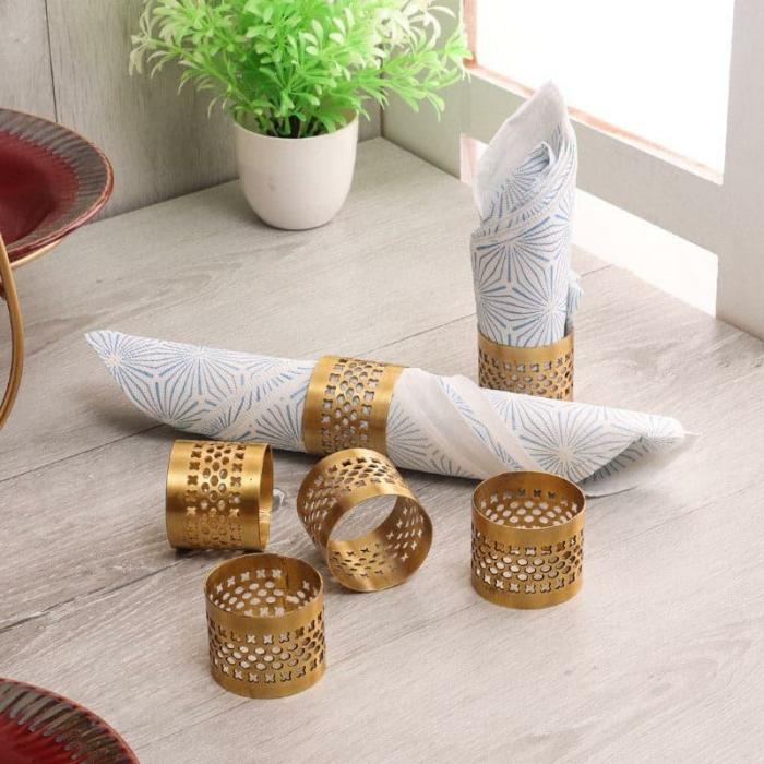 Table-Mats & Napkins |  Tupa Napkin Ring – Set Of Six Kitchen Linens Gold