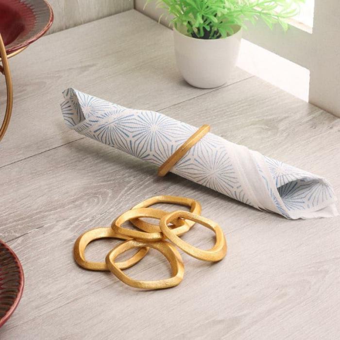 Table-Mats & Napkins |  Wiggly Whimsy Napkin Ring – Set Of Six Kitchen Linens Gold