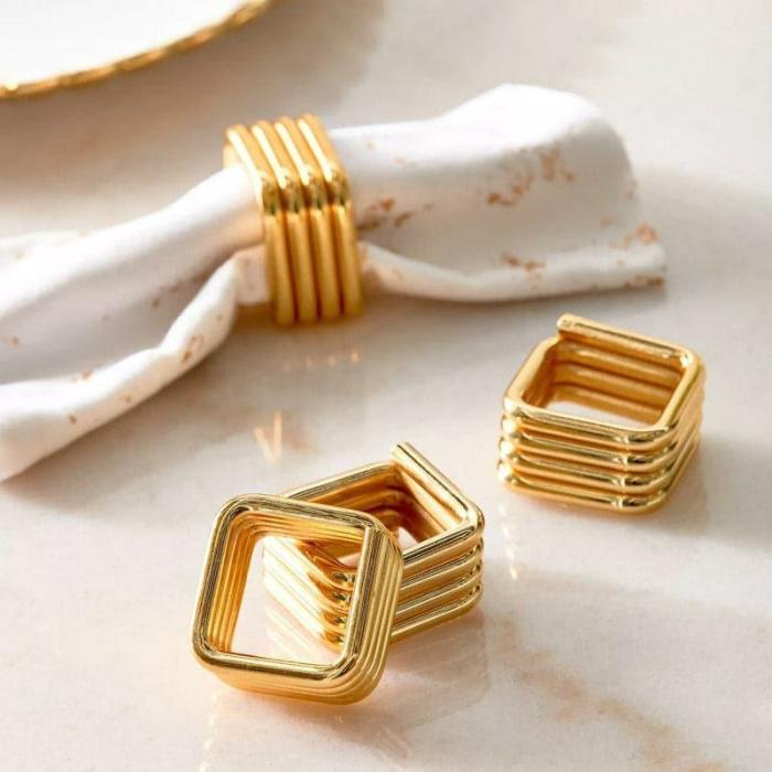 Table-Mats & Napkins |  Square Hold Napkin Ring – Set Of Four Kitchen Linens Gold