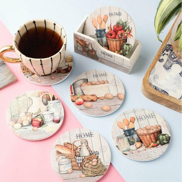 Table Coasters |  Platon Mix Coaster – Set Of Six Kitchen Linens Table Coasters