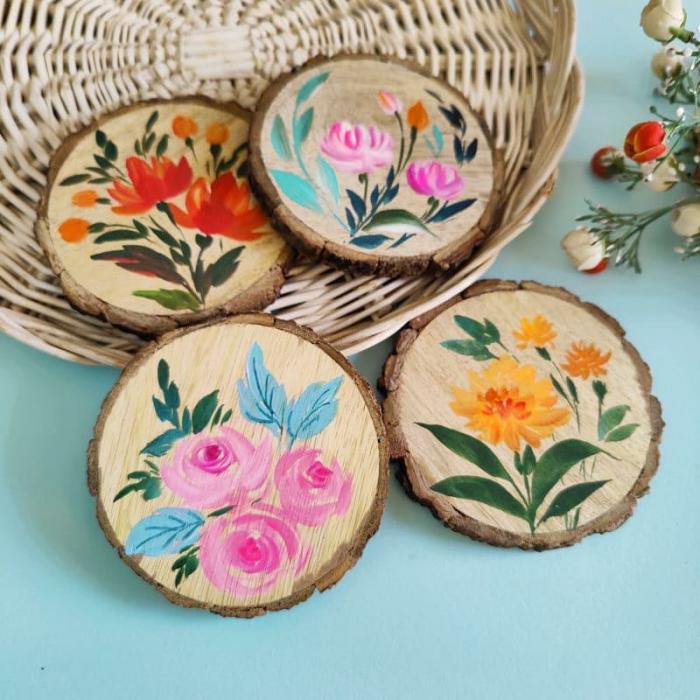 Table Coasters |  Rosa Lush Coaster – Set Of Four Kitchen Linens Multicolor