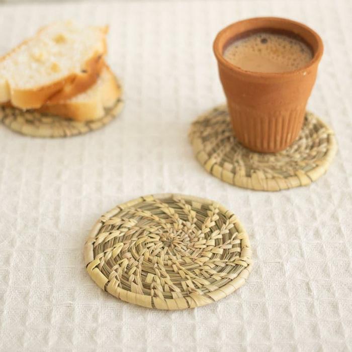 Table Coasters |  Vaana Natural Fiber Coaster – Set Of Six Kitchen Linens Beige